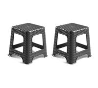AC - Pack de 2 Taburetes Rattan de plástico - Fabricado en España - Diseño Efecto Mimbre hogar o el Trabajo - 33 x 32 x 32 cm - Color Antracita