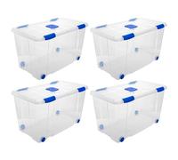 AC - Pack de 4 Cajas de ordenación con Tapa y Ruedas de plástico Transparente N.º 12. Capacidad 90 litros. Dimensiones Aprox.: 73,2 x 41,2 x 41 cm