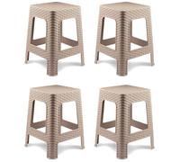 AC - Pack de 4 Taburetes Rattan de plástico - Fabricado en España - Diseño Efecto Mimbre hogar o el Trabajo - 45 x 36 x 36 cm - Color Marrón Claro