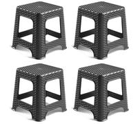 AC - Pack de 4 Taburetes Rattan de plástico - Fabricado en España - Diseño Efecto Mimbre hogar o el Trabajo - 33 x 32 x 32 cm - Color Antracita