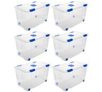 AC - Pack de 6 Cajas de ordenación con Tapa y Ruedas de plástico Transparente N.º 12. Capacidad 90 litros. Dimensiones Aprox.: 73,2 x 41,2 x 41 cm