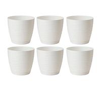 AC - Pack de 6 Macetas Redonda de 15 cm con Plato Discreto, Diseño Sahara, Fabricado en España, jardín Exterior, terraza o balcón, Color Blanco