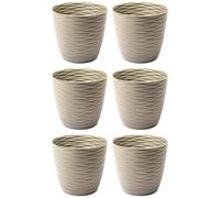 AC - Pack de 6 Macetas Redondas con Plato - Diseño Wind (Ø 17 cm) - Fabricado en plástico - Ideal para jardín Exterior, terraza o balcón - Color Beige