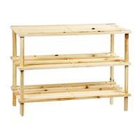 AC - Zapatero de 3 Niveles - Fabricado en Madera Natural - Estantería Multiusos - Ideal para recibidor, Pasillo o Dormitorio - 48,5 x 63 x 26 cm - Color Madera Clara