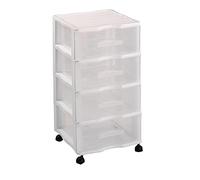 Acan Cajonera color blanco wagon 4 cajones con ruedas 67,5 x 37 x 39,3 cm. Contenedor de plástico para folios especial para oficina u hogar. Utensilio de ordenación para distintos ámbitos.