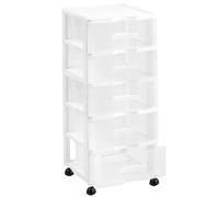 Acan Cajonera de color blanco, con 5 cajones, wagon con ruedas 83,1 x 37 x 39,3 cm. Contenedor de plástico para folios especial para oficina u hogar. Utensilio de ordenación para distintos ámbitos.