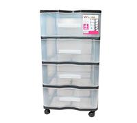 Acan Cajonera de Color Negro Wagon 4 cajones con Ruedas 67,5 x 37 x 39,3 cm. Contenedor de plástico para Folios Especial para Oficina u hogar. Utensilio de ordenación para Distintos ámbitos.