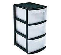 Acan - Cajonera Támesis base estructura negro 3 cajones transparente tamaño de folio 58.5 x 28.5 x 39 cm, Cajonera plástico 3 cajones sin rueda