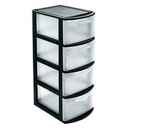 Acan - Cajonera Támesis base estructura negro 4 cajones transparente tamaño de folio 78 x 28.5 x 39 cm, Cajonera plástico 4 cajones sin rueda