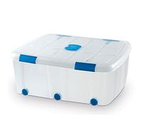 Acan Plastic Forte - Caja de plástico Transparente de 32,5 x 77 x 59 cm, con Capacidad de 100 litros, Contenedor de plástico para Almacenamiento con Tapa y Ruedas válida para Interior e Exterior.