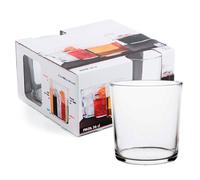 ACAN Tradineur - Caja de 4 vasos Modelo Pinta - Capacidad de 360 ML - Fabricado en Vidrio Resistente - Apto para lavavajillas - Tamaño aprox: diámetro 8,5 x 9 cm - 4 Uds Total