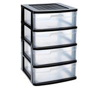 Acan Tradineur - Cajonera almacenaje Sena, 4 cajones transparentes, plástico, torre de ordenación multiusos, hogar, 65 x 40 x 39 cm, negro
