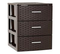 Acan Tradineur - Cajonera de ordenación Rin Rattan con 3 cajones, 46,5 x 36,5 x 36,5 cm de plástico efecto mimbre.Torre de almacenaje multiusos - Marrón wengué