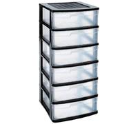Acan Tradineur - Cajonera de organización “Nilo” - Ideal para el hogar o el trabajo - Fabricación en plástico - 6 Cajones translucidos - 119,5 x 56 x 40 cm - Color Negro