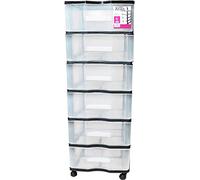 Acan Tradineur - Cajonera de plástico Negro 6 cajones con Ruedas 102 x 38 x 39 cm