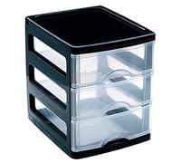 Acan Tradineur - Cajonera de plástico Turia, 3 cajones transparentes, torre almacenaje, sobremesa, escritorio, baño, oficina (Negro, 17 x 13,5 x 17 cm)