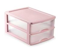 Acan Tradineur - Cajonera de sobremesa - Fabricado en España - 2 Cajones Transparentes - Torre de almacenaje, armario, baño, oficina - 18 x 27 x 35,5 cm - Color Rosa