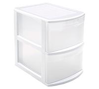 Acan Tradineur - Cajonera estrecha modelo Támesis de plástico, 2 cajones transparentes, torre de almacenaje, oficina, hogar (Blanco, 40 x 28,5 x 39 cm)