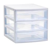 Acan Tradineur - Cajonera guadiana de sobremesa, 3 cajones transparentes, torre de almacenaje, armario, baño, oficina, fabricada en España (Blanco, 17,5 x 18 x 21,5 cm - Modelo aleatorio)