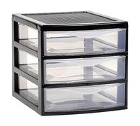 Acan Tradineur - Cajonera guadiana de sobremesa, incluye 3 cajones transparentes, torre de almacenaje, armario, baño, oficina, fabricada en España (Negro, 17,5 x 18 x 21,5 cm, modelo aleatorio)