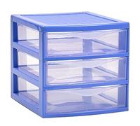 ACAN Tradineur - Cajonera guadiana de sobremesa, incluye 3 cajones transparentes, torre de almacenaje, armario, baño, oficina, fabricada en España (Azul, 17,5 x 18 x 21,5 cm)