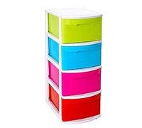 Acan Tradineur - Cajonera sin ruedas támesis 4 cajones de color surtido de 78 x 28,5 x 39 cm, Cajonera plástico 4 cajones multiusos para almacenamiento y organización ideal para oficina.