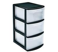 Acan Tradineur - Cajonera támesis de plástico negro, 3 cajones transparentes, 61 x 27,5 x 39,2 cm, torre de almacenaje y organización multiusos, oficina, hogar
