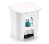 Acan Tradineur - Cubo de Basura con Pedal, plástico, Papelera, Oficina, baño, Cocina, Fabricado en España (Blanco - 7,5 litros - 25,5 x 24 x 22 cm)