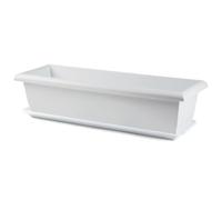 Acan Tradineur - Jardinera de plástico con Plato - Modelo PLFT - Macetero, Maceta para Plantas y Flores Rectangular de plástico con Agujeros de Drenaje (60 cm, Blanco)
