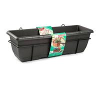 Acan Tradineur - Jardinera para balcón con Plato Integrado y Soporte metálico - Fabricado en plástico - PLFT - Capacidad de 12 litros - 17 x 60 x 19,5 cm - Color Antracita