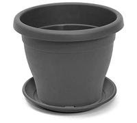 ACAN Tradineur - Maceta con Plato Tipo mediterránea, 20 cm de diámetro, Ideal Tanto para Interior como Exterior. Jardinera Alta con Agujeros para drenar Agua, Color Gris