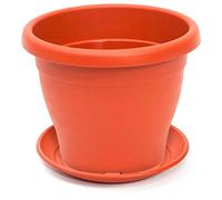 Acan Tradineur - Maceta con Plato Tipo mediterránea, 30 cm de diámetro, Ideal Tanto para Interior como Exterior. Jardinera Alta con Agujeros para drenar Agua, Color Marrón