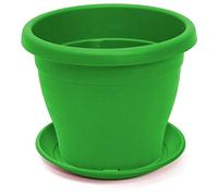 Acan Tradineur - Maceta con Plato Tipo mediterránea, 35 cm de diámetro, Ideal Tanto para Interior como Exterior. Jardinera Alta con Agujeros para drenar Agua, Color Verde