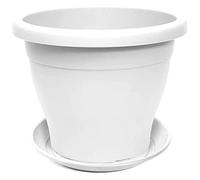 Acan Tradineur - Maceta con Plato Tipo mediterránea, 35 cm de diámetro, Ideal Tanto para Interior como Exterior. Jardinera Alta con Agujeros para drenar Agua, Color Blanco