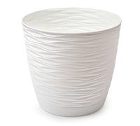 Acan Tradineur - Maceta Redonda con Plato - Diseño Wind (Ø 27 cm) - Fabricado en plástico - Ideal para jardín Exterior, terraza o balcón - Color Blanco