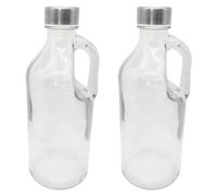 Acan Tradineur - Pack de 2 botellas de cristal con asa 1000 ml, tapa de rosca de plástico y metal, jarra dispensadora 24,7 x 9,5 cm para agua fría o caliente, bebidas, té helado