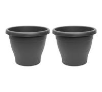 Acan Tradineur - Pack de 2 Macetas de plástico Redondas para Plantas y Flores Mediterránea con Orificios Inferiores. Recipiente, macetero Exterior e Interior del hogar - Color Gris - 30 cm