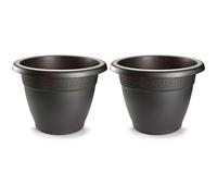 Acan Tradineur - Pack de 2 Macetas Redonda Terracota - Fabricado en Plástico - Macetero Apto para Exterior e Interior del hogar - Ø 30 cm - Color Antracita