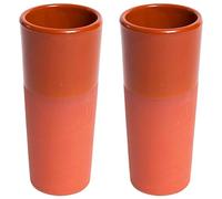 Acan Tradineur - Pack de 2 Vasos de tubo de barro - Diseño Tradicional y Artesanal - Ideal para servir vino, licores para celebraciones y fiestas - Color Marrón - Ø 7 x 16 cm - 330 ml