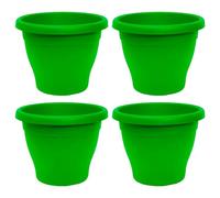 Acan Tradineur - Pack de 4 Macetas de plástico Redondas para Plantas y Flores Mediterránea con Orificios Inferiores. Recipiente, macetero Exterior e Interior del hogar - Color Verde - 25 cm