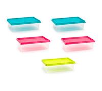 Acan Tradineur - Pack de 5 Fiambreras Cuadradas con tapa - Fabricado en Plástico - Capacidad de 1 Litro - Apto para microondas y lavavajillas - 6 x 21 x 13,5 cm - Color Aleatorio