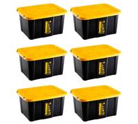 Acan Tradineur - Pack de 6 Cajas de almacenaje apilable con tapa, plástico, cajón multiusos, ordenación, herramientas, hogar, fabricada en España (17 litros - Amarillo/Negro - 39,5 x 31,5 x 22 cm)