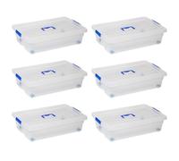 Acan Tradineur - Pack de 6 cajas de almacenamiento con ruedas Nº 2 - Plástico - Contenedor, guardar ropa, mantas, libros - Fabricado en España - 30 L - 59 x 39 x 16 cm - Transparente