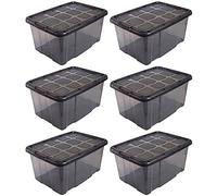 Acan Tradineur - Pack de 6 Cajas de Almacenamiento - Fabricado en plástico - Contenedor para almacenar Libros, ropa, mantas - N.º 18 (Gris Antracita) - 29,7 x 61,5 x 45 cm - 60 Litros