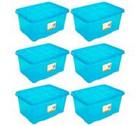 Acan Tradineur - Pack de 6 Cajas de Almacenamiento - Fabricado en plástico - Contenedor para almacenar libros, ropa, mantas - N.º 18 (Azul) - 45 x 61,5 x 29,7 cm - 60 Litros