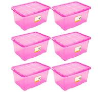 Acan Tradineur - Pack de 6 Cajas de Almacenamiento - Fabricado en plástico - Contenedor para almacenar libros, ropa, mantas - N.º 18 (Rosa) - 45 x 61,5 x 29,7 cm - 60 L