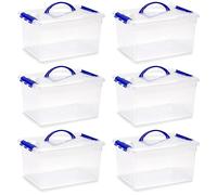 Acan Tradineur - Pack de 6 Cajas de Almacenamiento transparente con asa azul - Fabricado en plástico - Contenedor para almacenar Libros, ropa, mantas - N.º 9-18 x 34 x 27 cm - 12 Litros