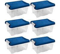 Acan Tradineur - Pack de 6 Cajas de ordenación de plástico - Nº 10 - Transparente con tapa azul - Modelo HG - Capacidad 5 litros - Dimensiones aprox.: 19 x 30 x 14,5 cm