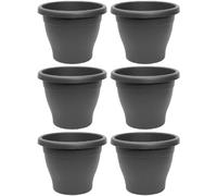Acan Tradineur - Pack de 6 Macetas de plástico Redondas para Plantas y Flores Mediterránea con Orificios Inferiores. Recipiente, macetero Exterior e Interior del hogar - Color Gris - 25 cm