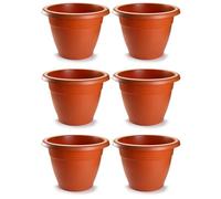 Acan Tradineur - Pack de 6 Macetas Redondas Terracota - Fabricado en Plástico - Macetero Apto para Exterior e Interior del hogar - Ø 25 cm - Color Marrón